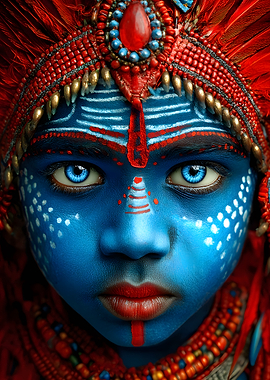 Blue-skinned Child with Red Headdress