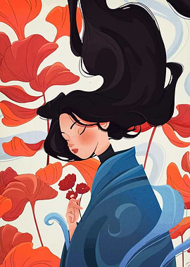 Woman with Flowers Digital Art