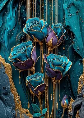 Teal and Gold Lavender Roses