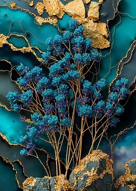 Teal Gold Lavender Flower