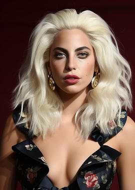 Lady Gaga Portrait with Floral Dress