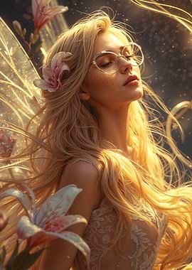 Blonde Fairy with Flowers and Glasses