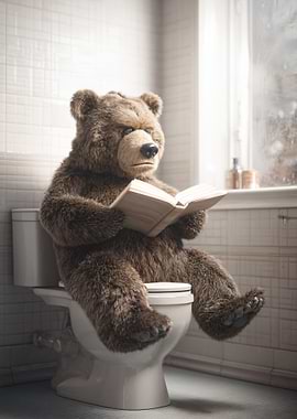 Bear Reading on Toilet