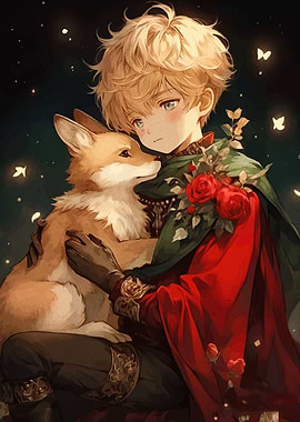 Anime Boy with Fox and Roses