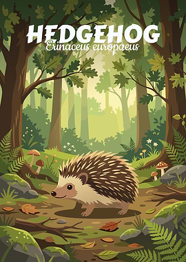 Hedgehog in Forest Illustration