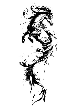 Abstract Black and White Horse Illustration