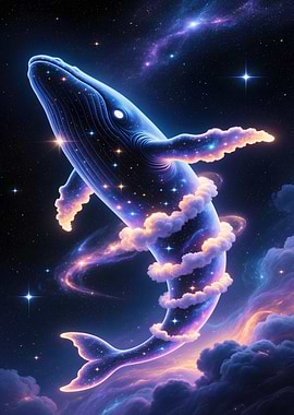 Cosmic Whale in Starry Sky