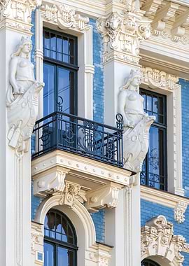 Art Nouveau Building Facade Detail. Strēlnieku street 4A, Riga, Latvia.