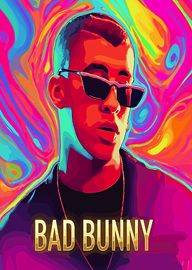 Bad Bunny Colorful Portrait