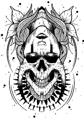 Skull and Woman Line Art