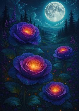 Glowing Flowers Under Moonlight
