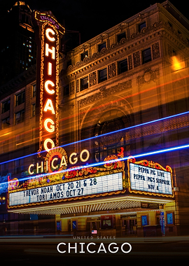 Chicago Theatre at Night