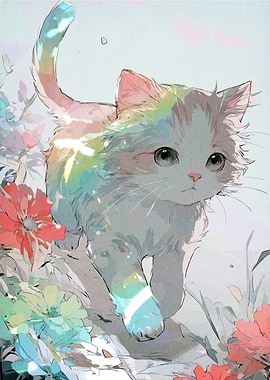 Cute Kitten in Floral Garden
