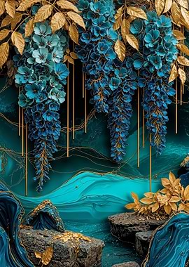 Teal Gold Wisteria Flower