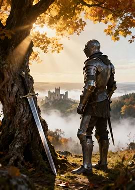 Knight with Sword and Distant Castle