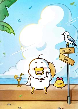 Cartoon Duck at the Beach