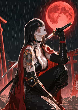 Tattooed Ninja Woman with Katana