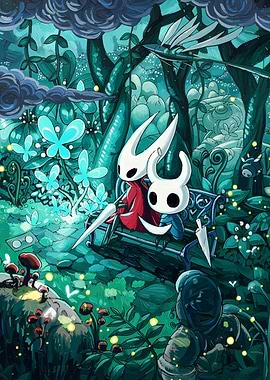 Hollow Knight characters in forest scene