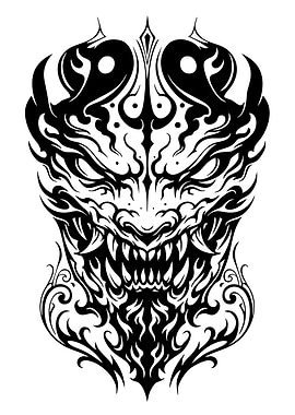 Tribal Demon Face Black and White