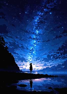 Girl Stargazing at Night Sky