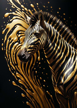 Golden Zebra on Golden Splash Background