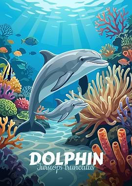 Dolphin Family Underwater Scene