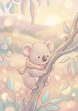Cute Koala on Branch with Scarf