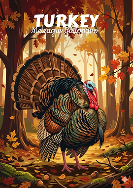 Turkey in Autumn Forest Illustration