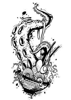 Octopus Tentacle Ramen Bowl Black Ink
