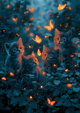 Kittens and Butterflies in a Magical Garden