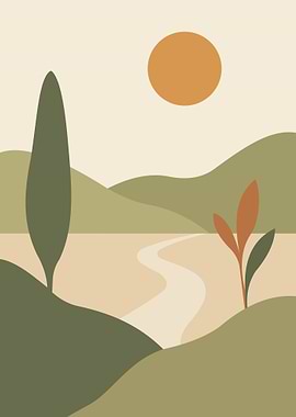 Minimalist Landscape with Sun and Path