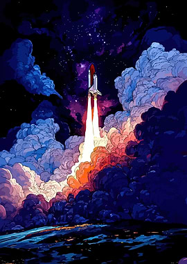 Space Shuttle Launching into Starry Sky