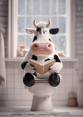 Cow reading on the toilet