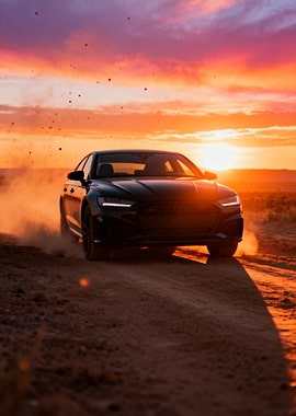Black Car Drifting at Sunset