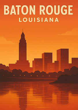 Baton Rouge Skyline Golden Hour Poster – Louisiana City Art