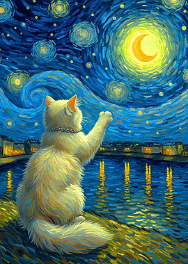 Cat Gazing at Starry Night