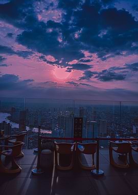 Rooftop Sunset Cityscape