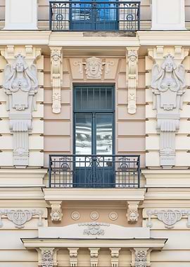 Art Nouveau Building Facade Detail. Alberta street 13, Riga, Latvia.