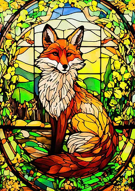 Fox in Stained Glass Style