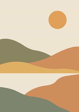 Minimalist Landscape with Sun and Hills