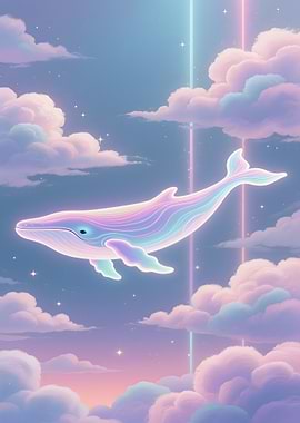 Pastel Whale in Dreamy Sky