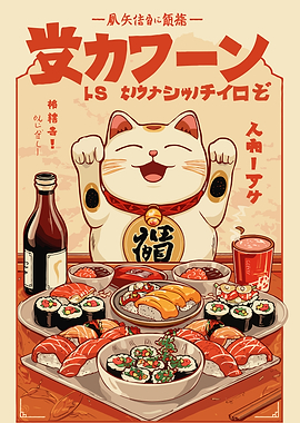 Lucky Cat with Sushi Feast