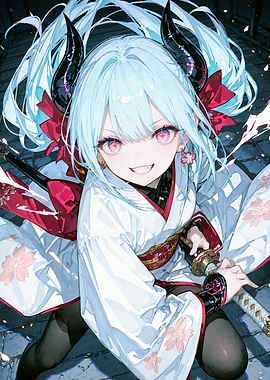 Anime Girl with Horns and Kimono