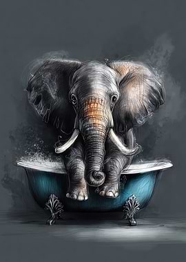Elephant in Bathtub Art