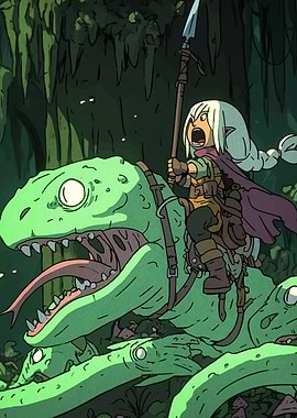 Elf Riding a Green Monster