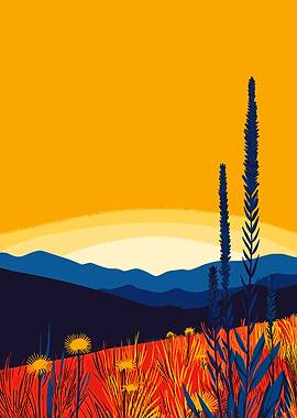 Sunset Field Landscape Illustration