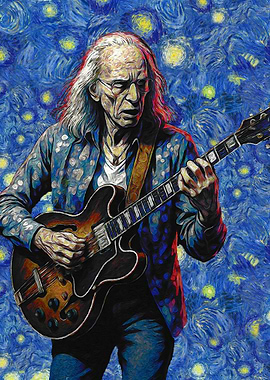 Guitarist in Starry Night Style