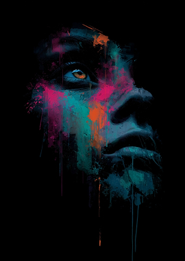 Abstract Portrait with Vibrant Paint Splashes