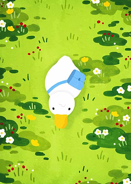 Duck with Backpack in Meadow