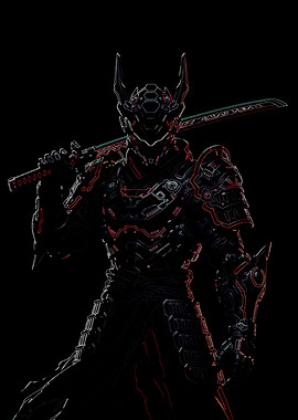 Cyberpunk Samurai Warrior with Katana